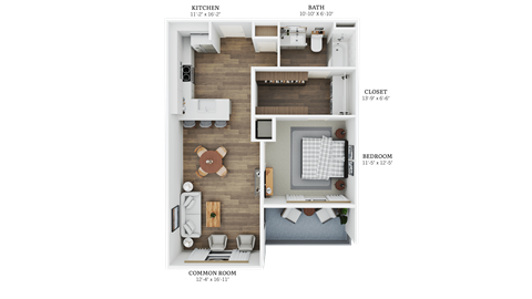 Floor plan for 1 bed, 1 bath, 797 sqft